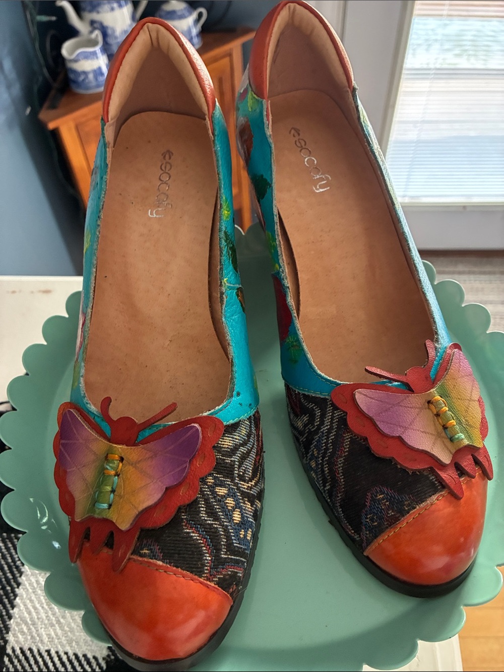 Socofy Turquoise Multi Butterfly Accent Women's Flats Size 39. - Picture 9 of 11